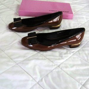 Carlo Pazolini Bow Accented Brown Patent Leather Flats
